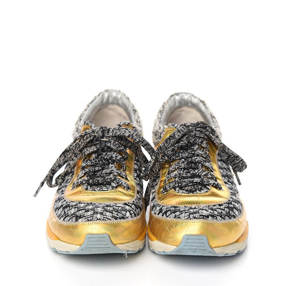 Chanel Tweed Lambskin Tennis Sneakers 37.5 Black White Argent 2 of 8