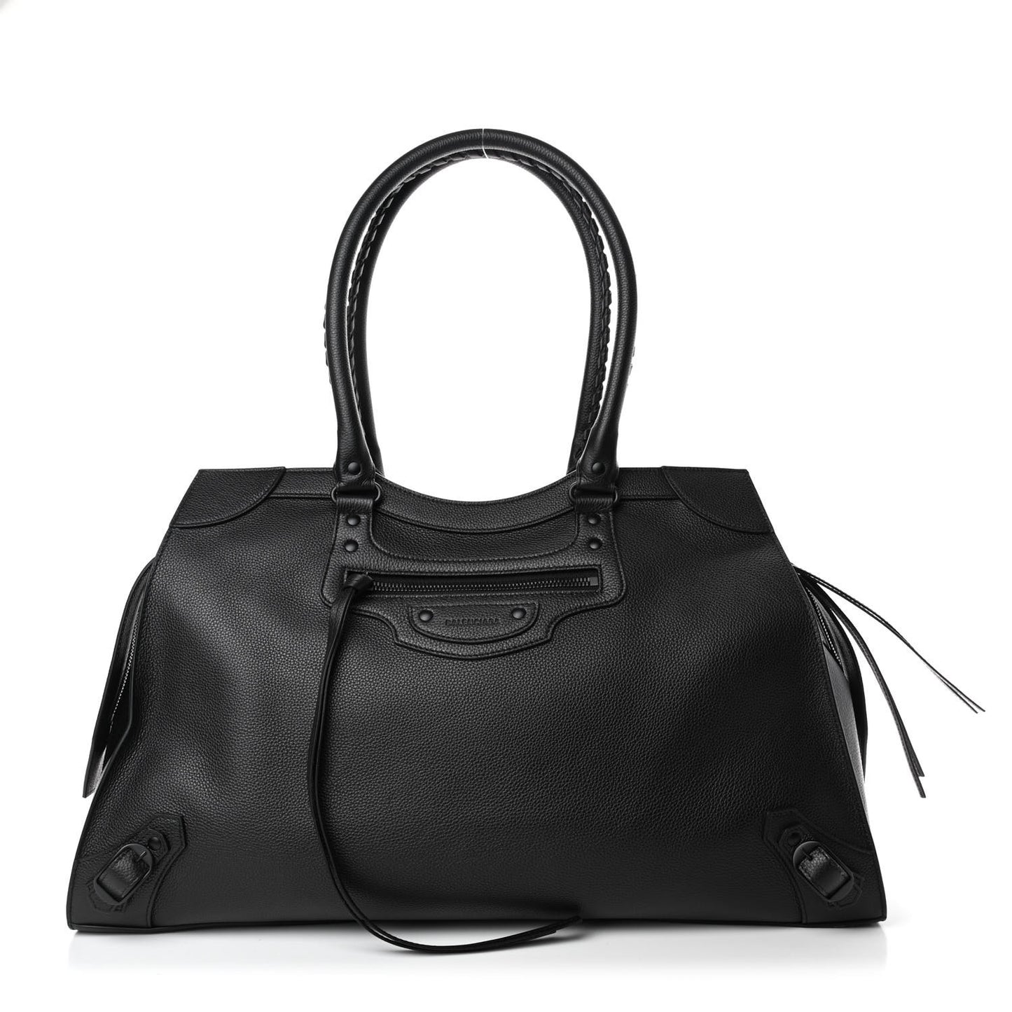 Grained Calfskin Neo Classic Black Hardware Large Top Handle Bag Black