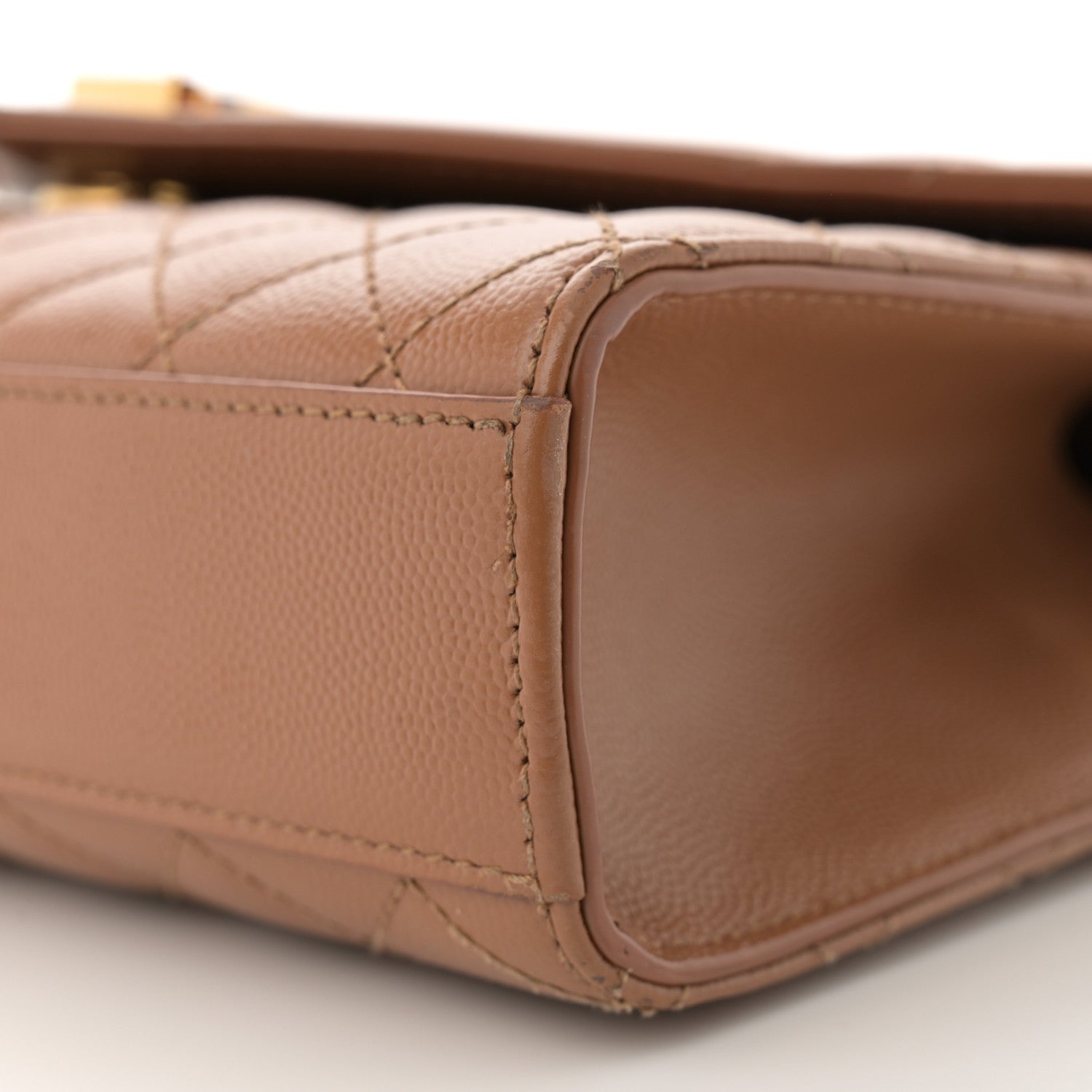 Saint Laurent Grain De Poudre Textured Mixed Matelasse Medium Triquilt Monogram Satchel Dark Cork 10 of 15