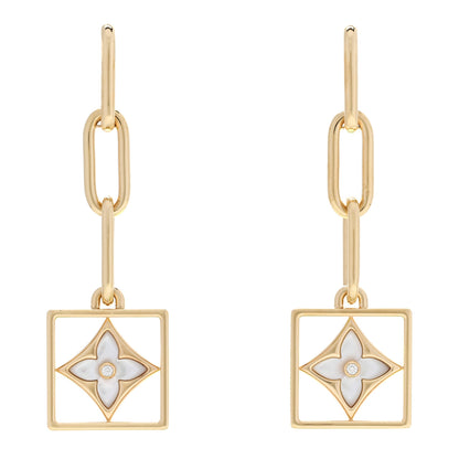 Louis Vuitton 18K Yellow Gold Diamond Mother of Pearl Color Blossom Drop Earrings 1 of 5