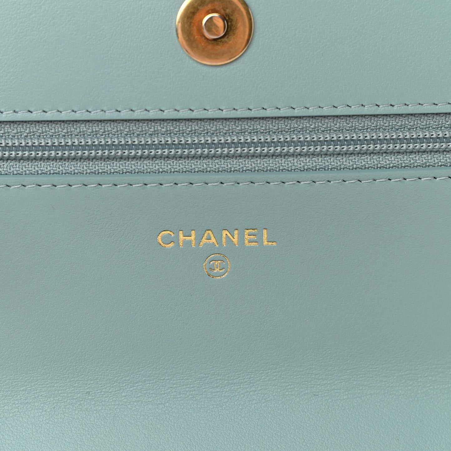 Lambskin Quilted Chanel 19 Wallet On Chain WOC Light Blue