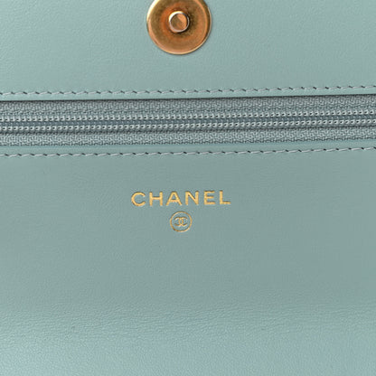 Chanel Lambskin Quilted Chanel 19 Wallet On Chain WOC Light Blue 6 of 13