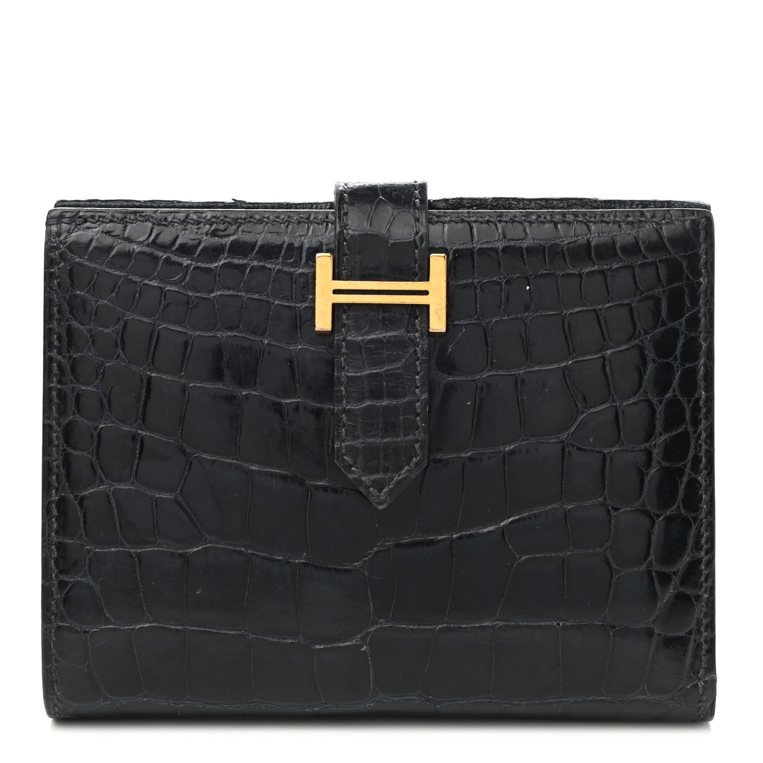 Hermes Matte Alligator Bearn Compact Wallet Bleu Indigo 1 of 7