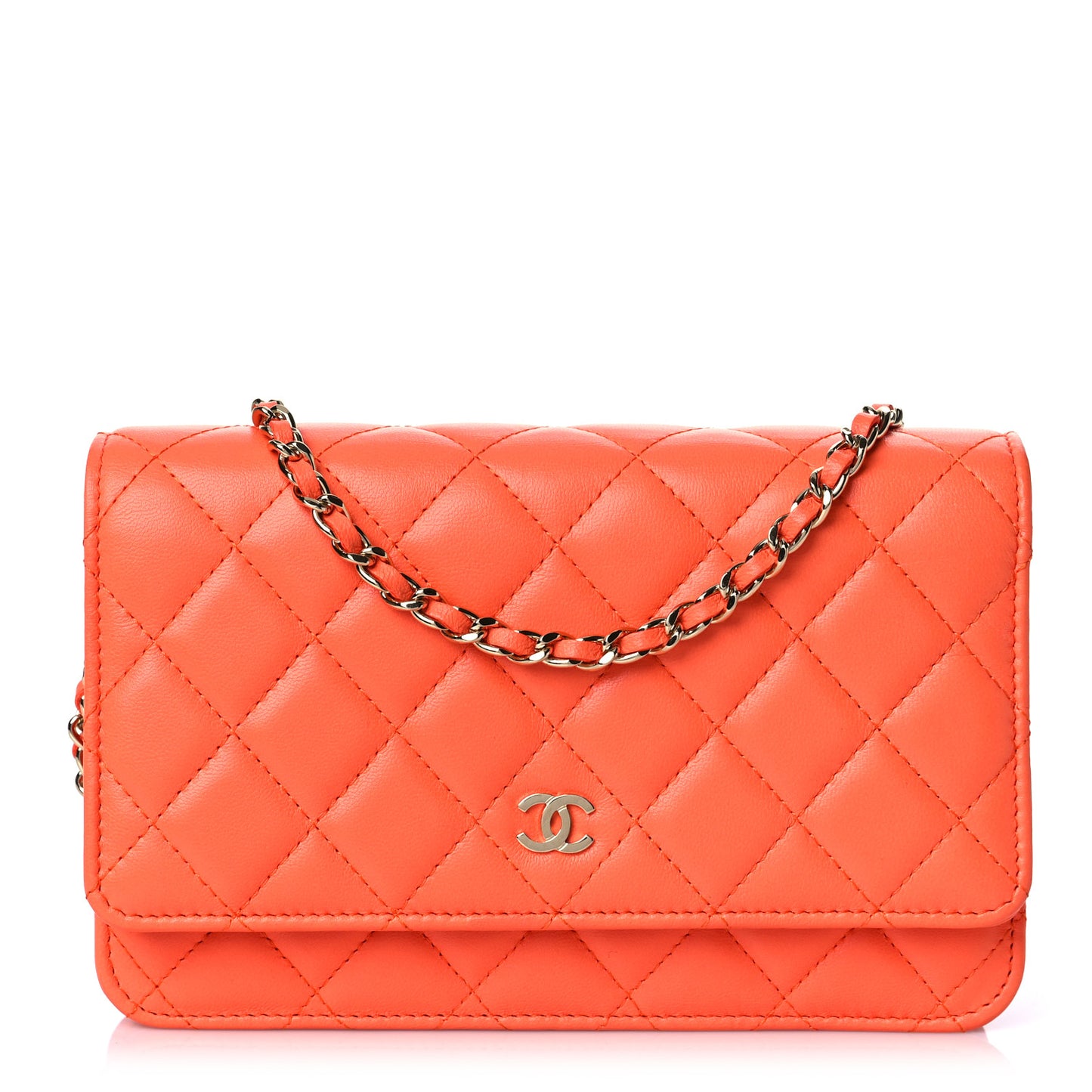 Lambskin Quilted Wallet on Chain WOC Orange