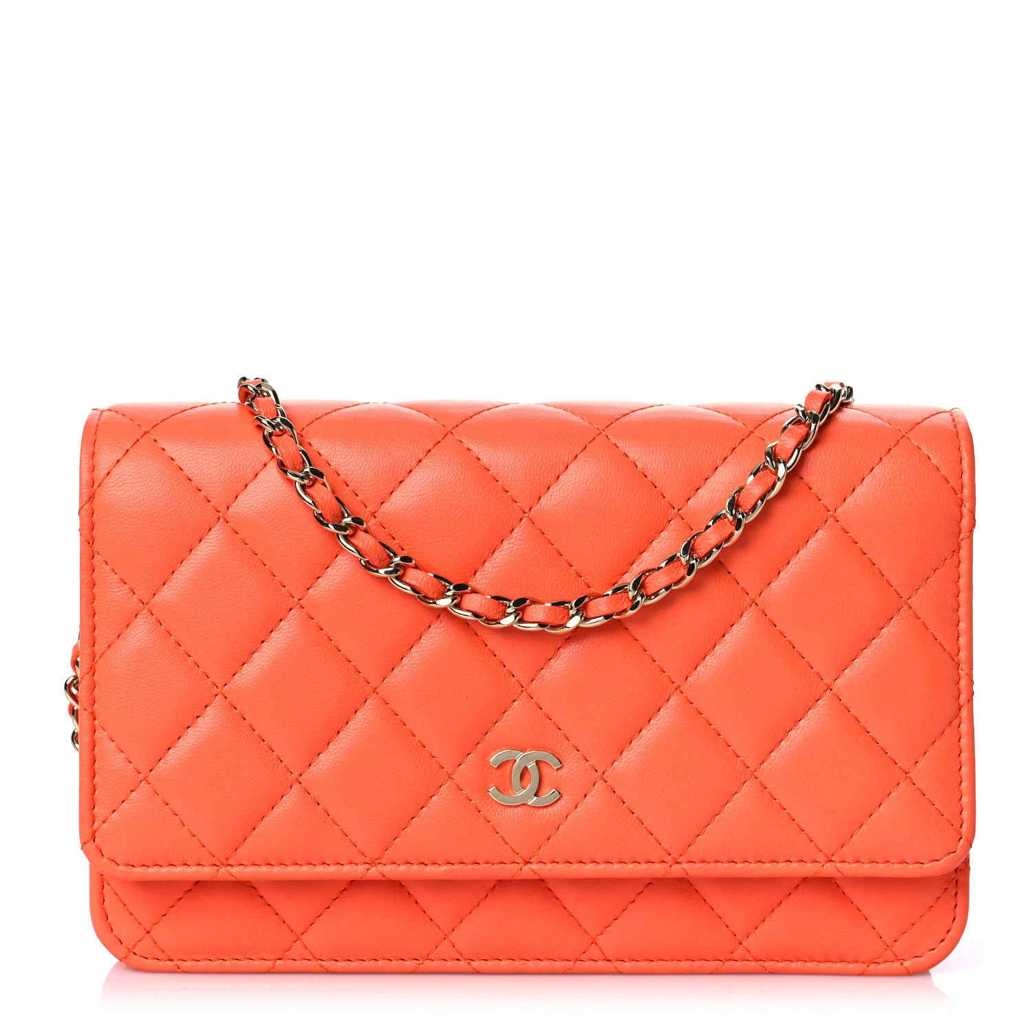 Chanel Lambskin Quilted Wallet on Chain WOC Orange 1 of 10