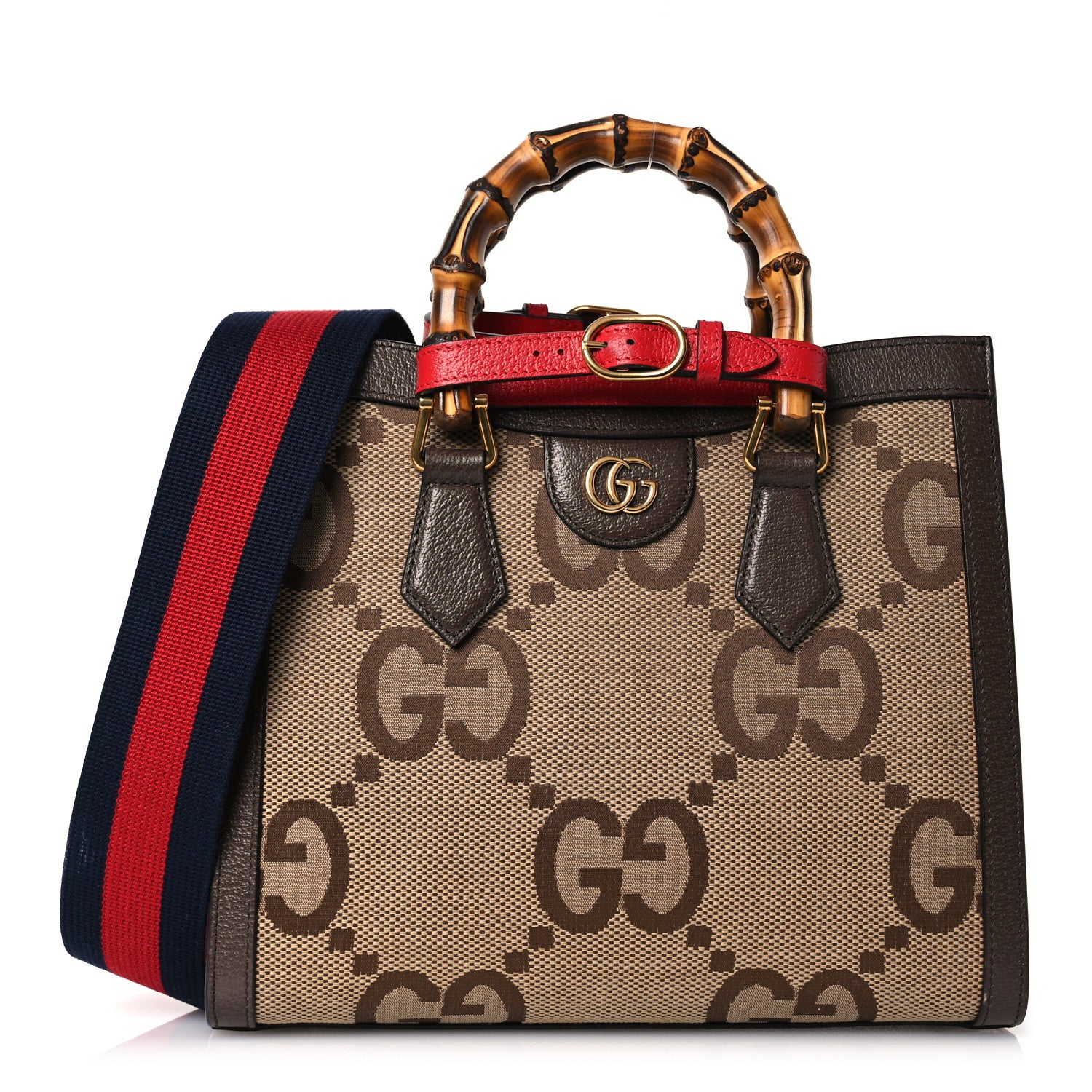 Gucci Monogram Jumbo GG Textured Dollar Calfskin Small Diana Tote Bag Camel Ebony New Acero Pomegranate Red 1 of 13
