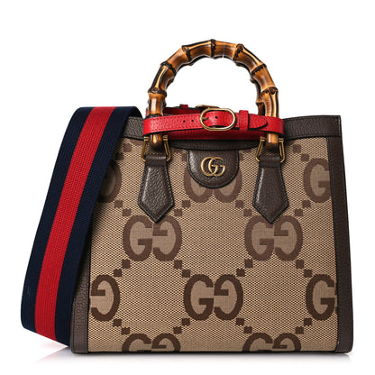 Gucci Monogram Jumbo GG Textured Dollar Calfskin Small Diana Tote Bag Camel Ebony New Acero Pomegranate Red 1 of 13