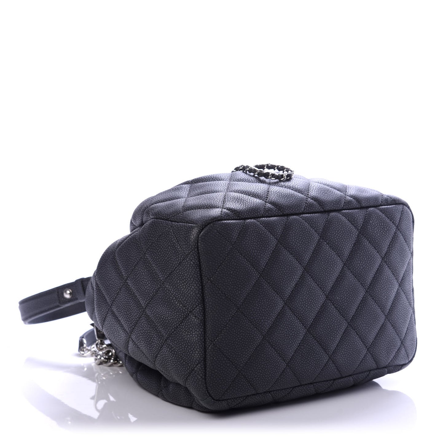 Grained Calfskin Quilted Medium CC Chain Bucket Drawstring Bag Black