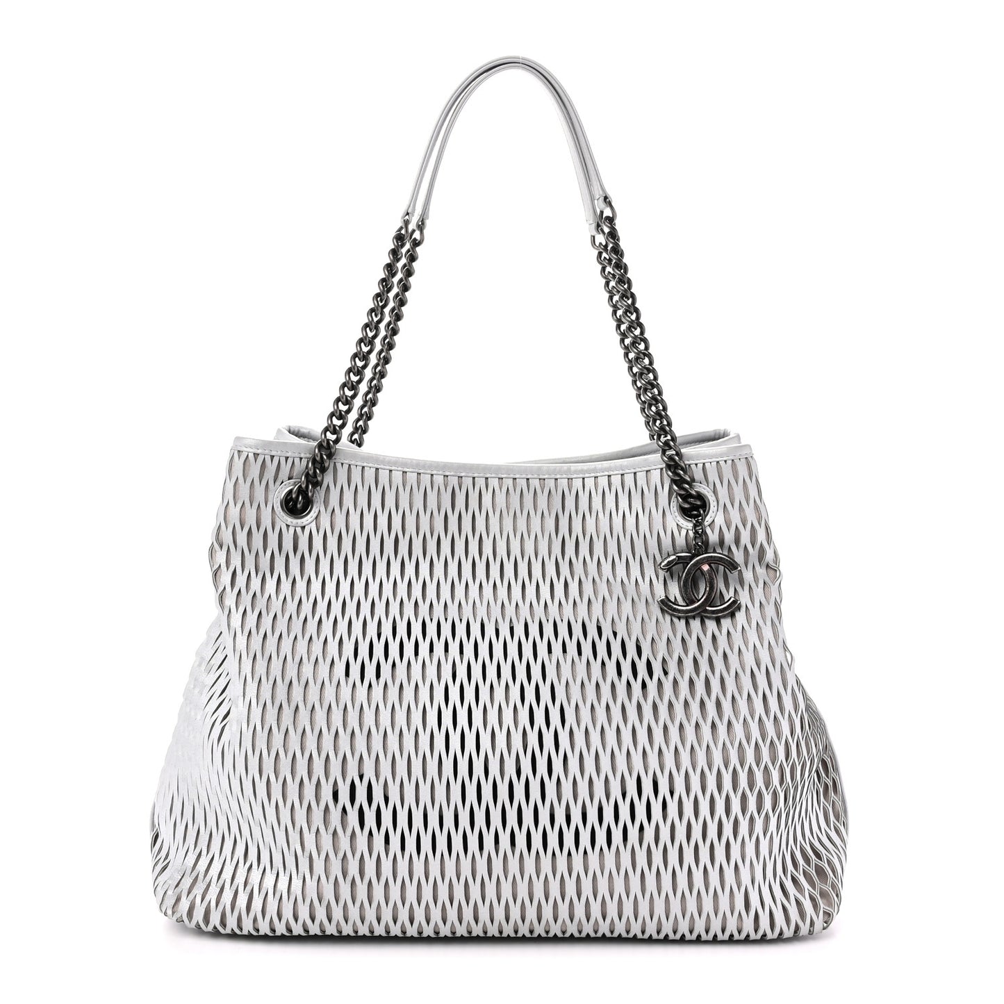Calfskin Laser Cut Perforated CC Tote Silver