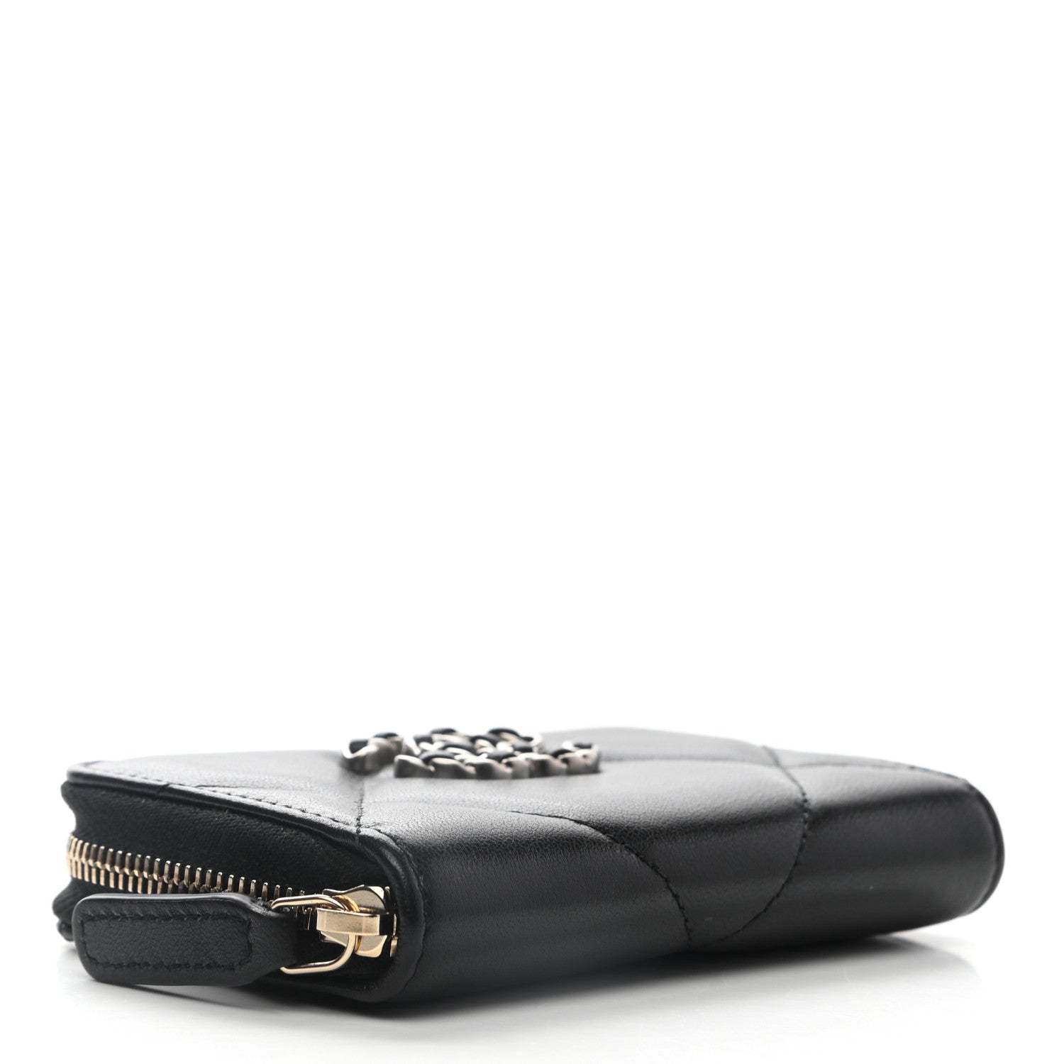 Chanel Lambskin Quilted Chanel 19 Zip Around Coin Purse Wallet Black 4 of 8
