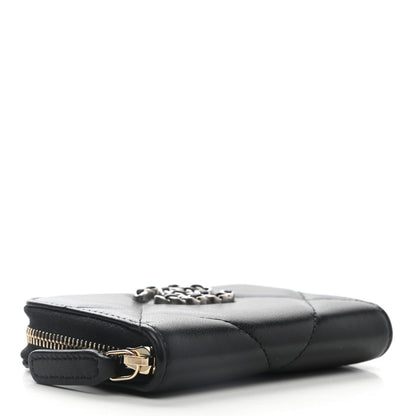 Chanel Lambskin Quilted Chanel 19 Zip Around Coin Purse Wallet Black 4 of 8