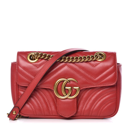 Gucci Calfskin Matelasse Mini GG Marmont Shoulder Bag Hibiscus Red 1 of 10