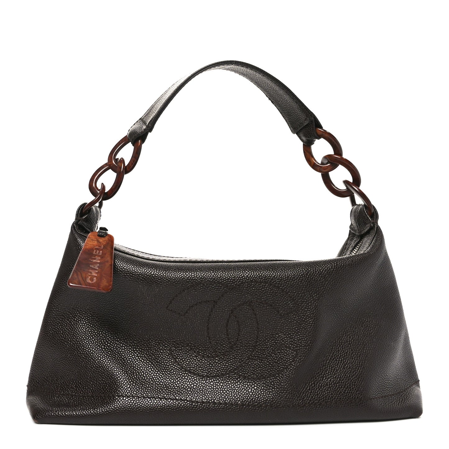 Caviar CC Wood Chain Hobo Dark Brown