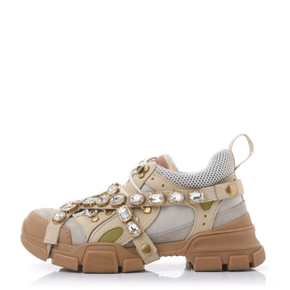 Gucci X SEGA Mesh Canvas Calfskin Removable Crystals Flashtrek Sneakers 40 Mystic White Oatmeal Sand Storm 1 of 7