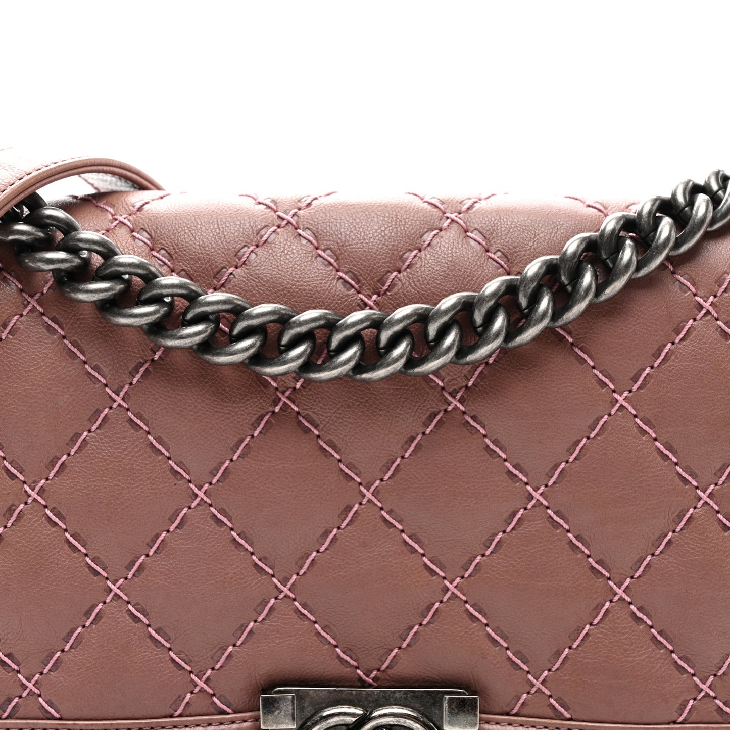Calfskin Quilted Double Stitch Medium Boy Flap Pink