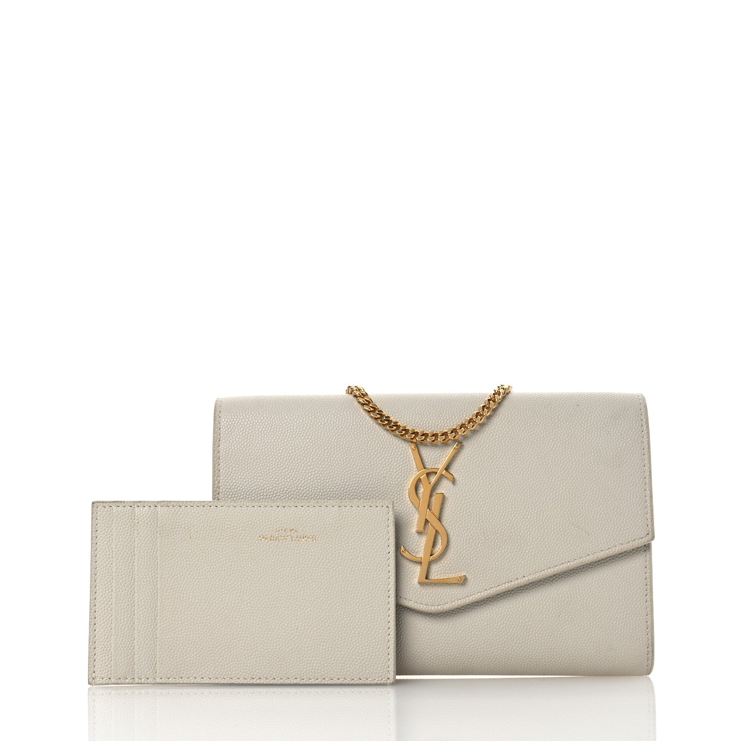 Saint Laurent Grain De Poudre Monogram Uptown Chain Wallet Dark Latte 3 of 17