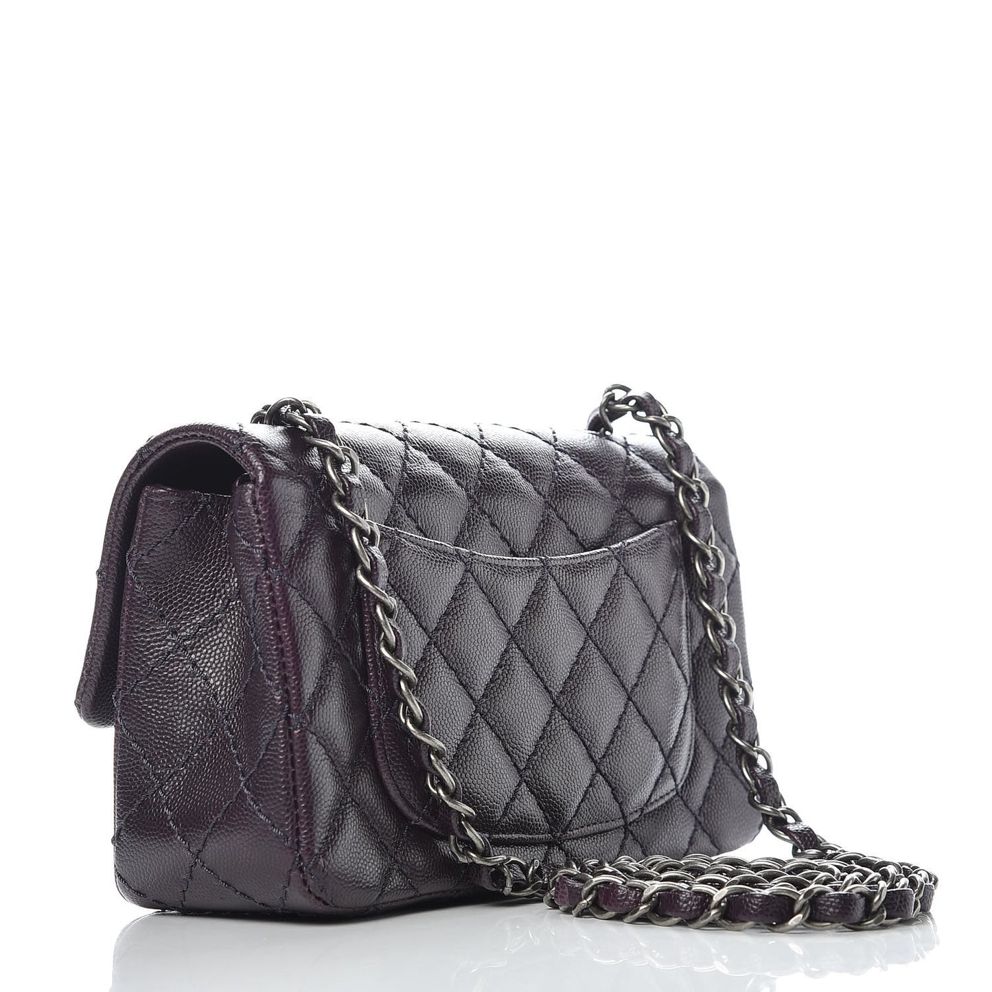 Washed Caviar Quilted Mini Rectangular Flap Dark Purple