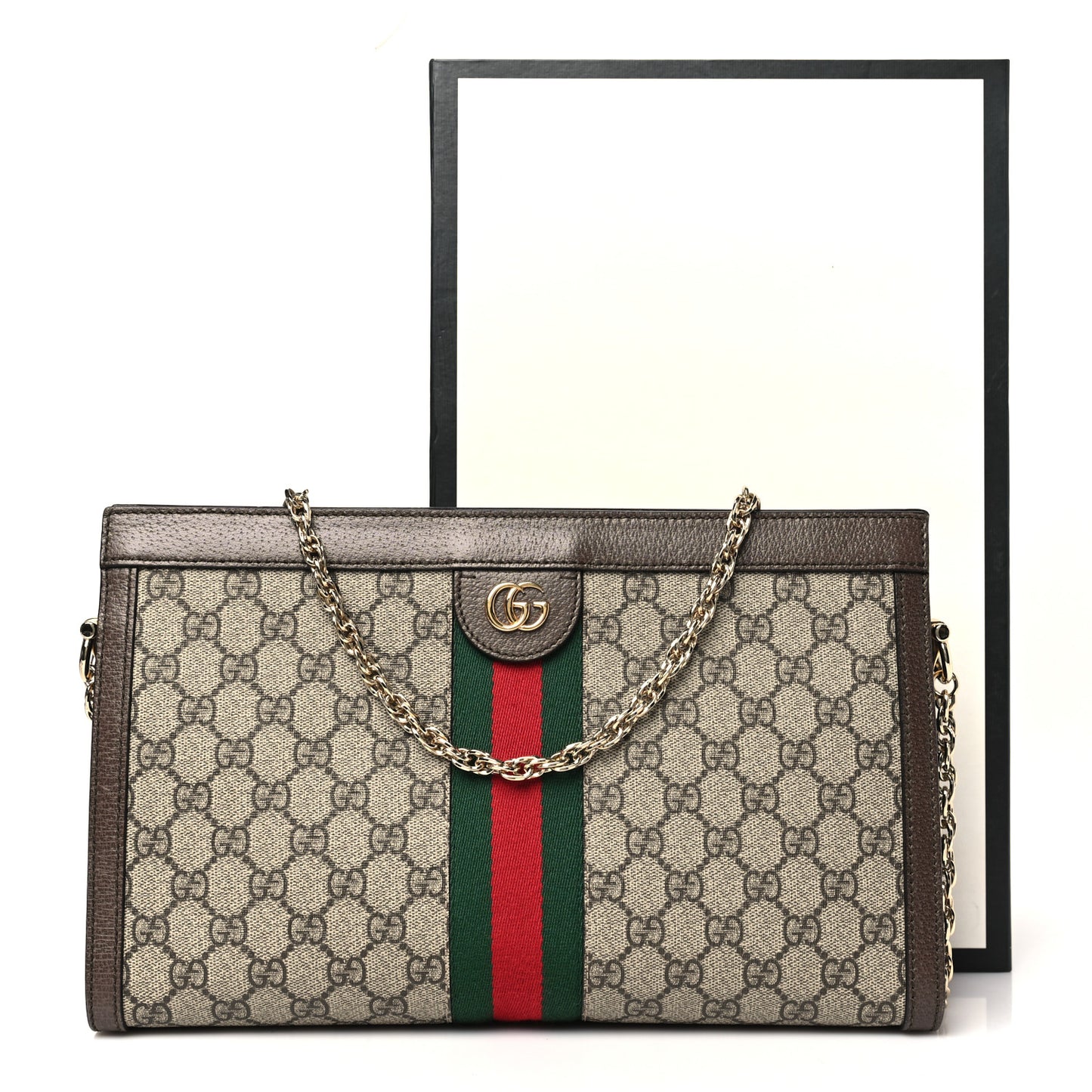 GG Supreme Monogram Web Medium Ophidia Chain Shoulder Bag Brown