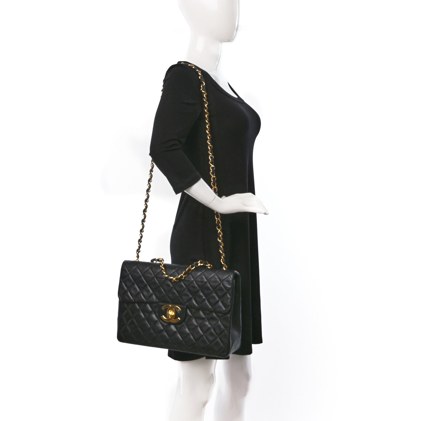 Lambskin Quilted XL Jumbo Single Flap Black