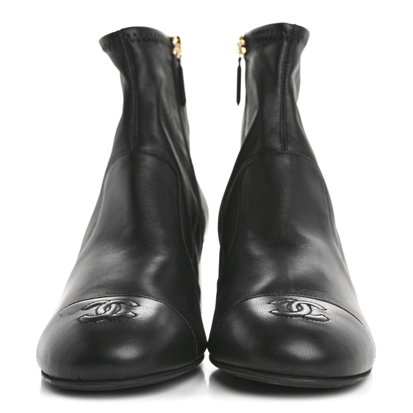 Stretch Lambskin Cap Toe CC Short Boots 39 Black