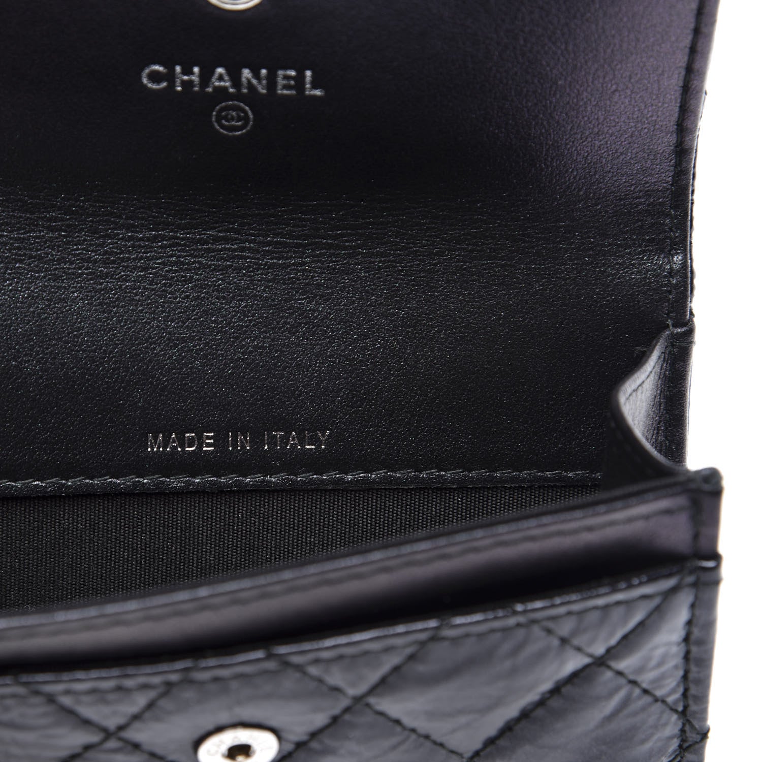Chanel Distressed Patent Quilted Flap Card Holder Black 8 of 10