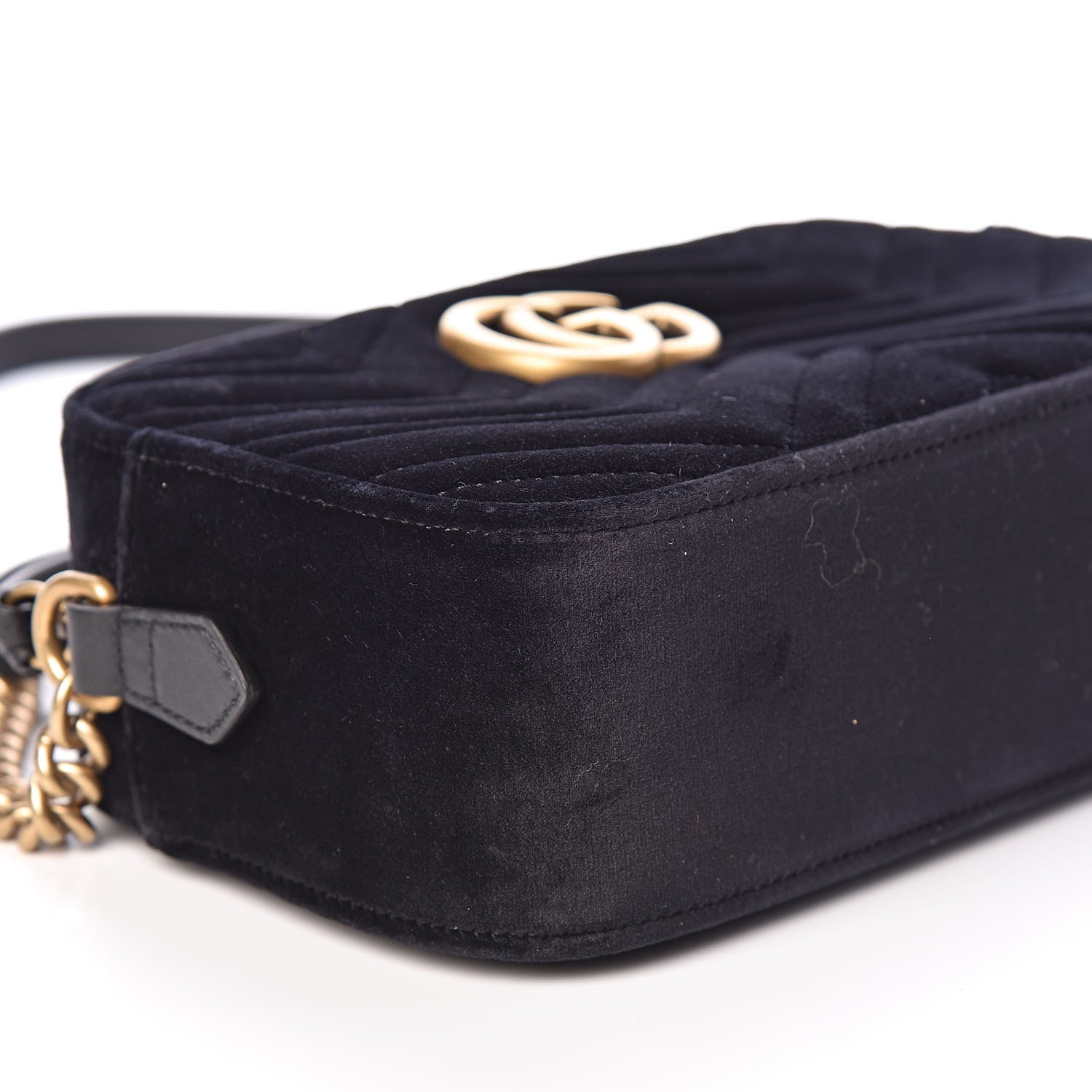 Gucci Velvet Matelasse Small GG Marmont Chain Shoulder Bag Black 8 of 10