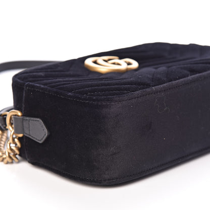 Gucci Velvet Matelasse Small GG Marmont Chain Shoulder Bag Black 8 of 10