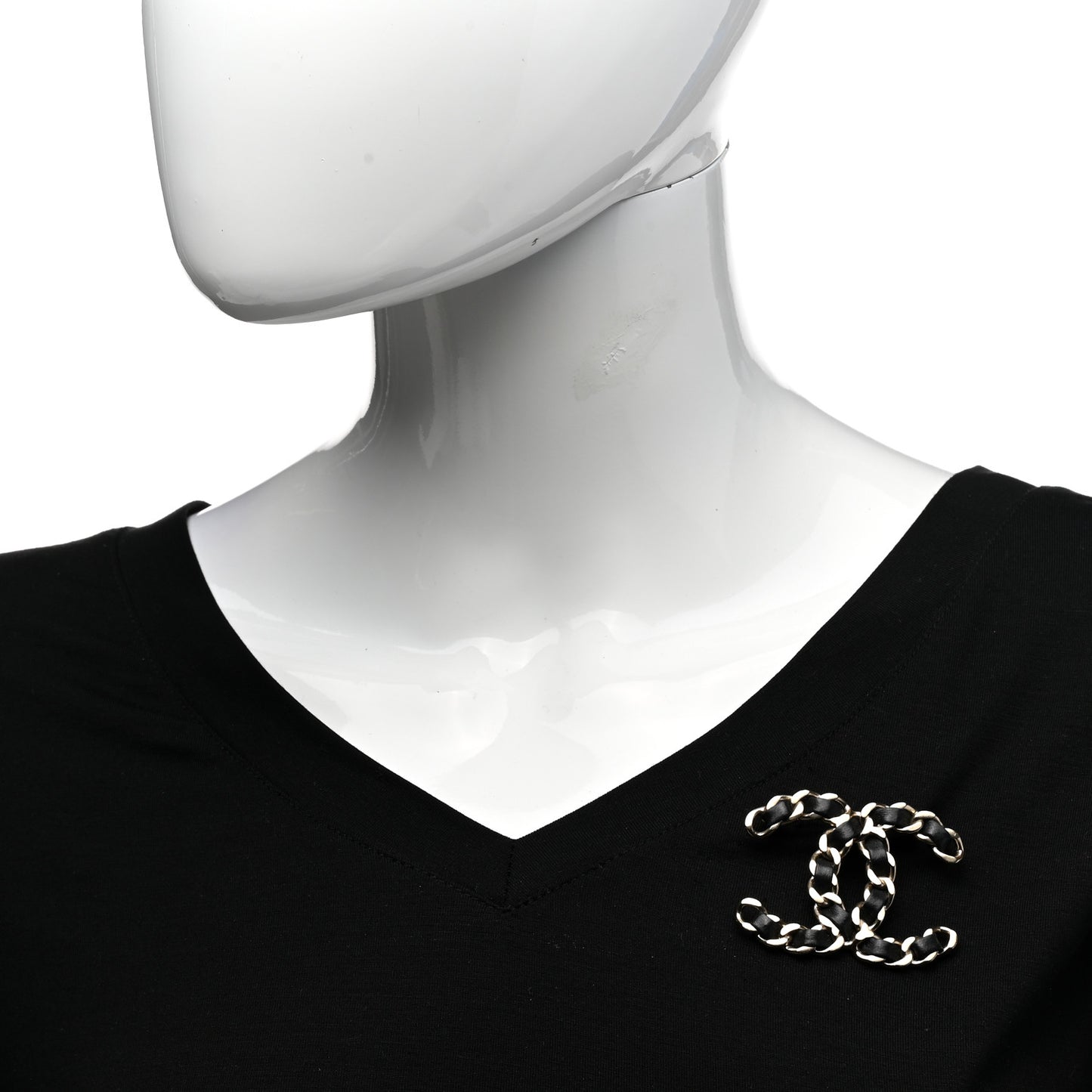 Lambskin Chain CC Brooch Black Gold