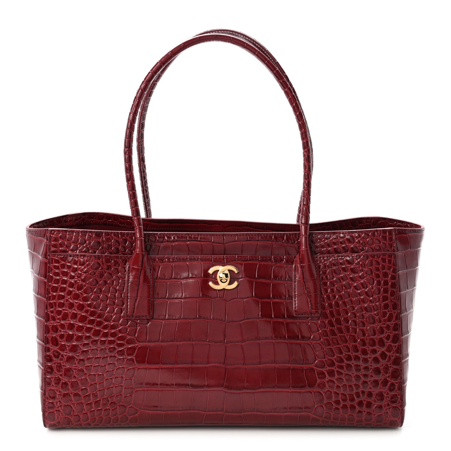 Chanel Calfskin Crocodile Embossed Archetype Small Shopping Tote Burgundy 1 of 10