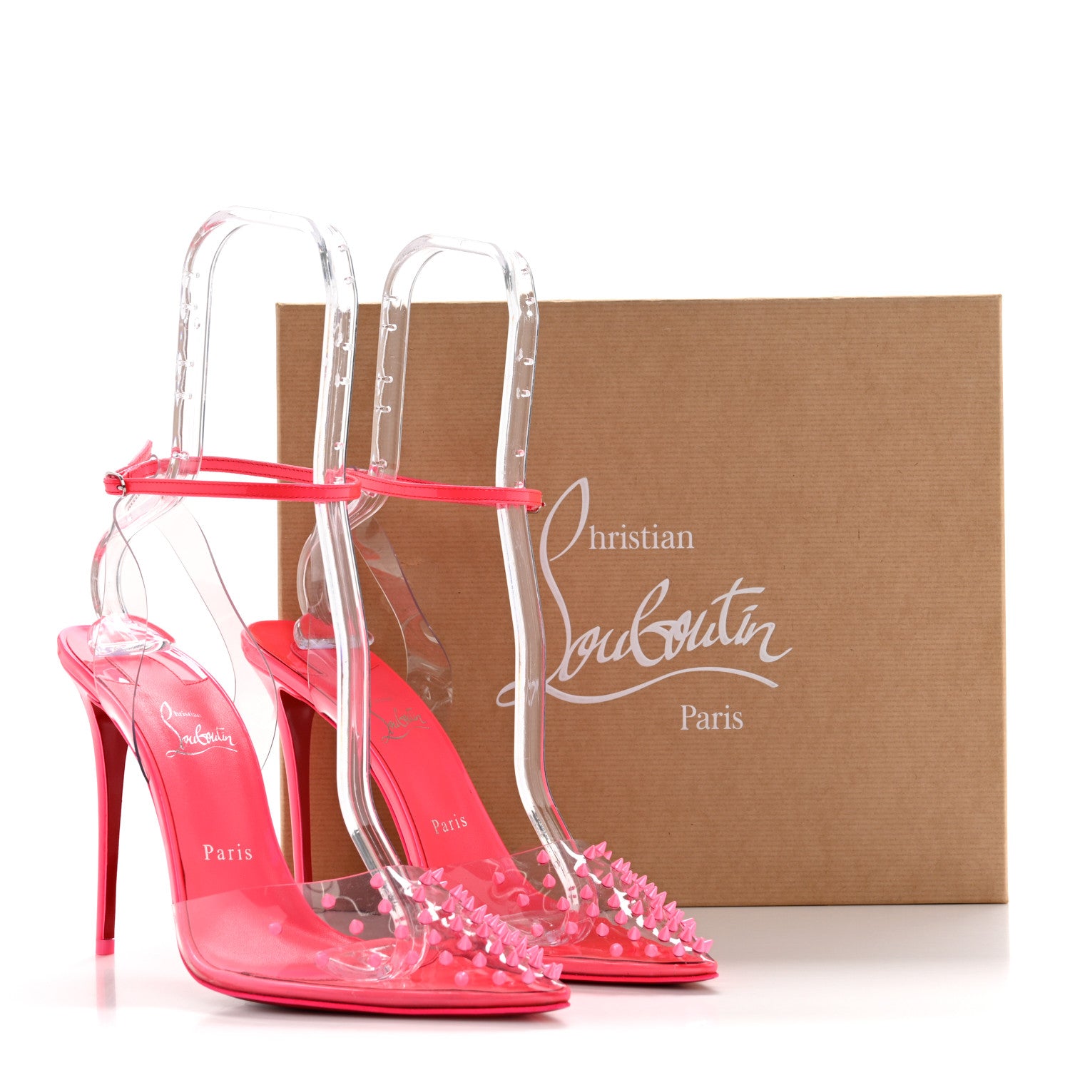 Christian Louboutin PVC Patent Perle Spikoo 100 Pumps 41 Fluo Pink 9 of 9