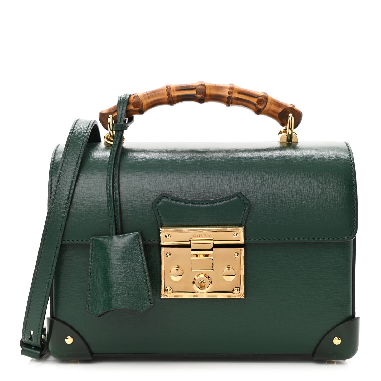 Azalea Calfskin Small Padlock Bamboo Shoulder Bag Vintage Green