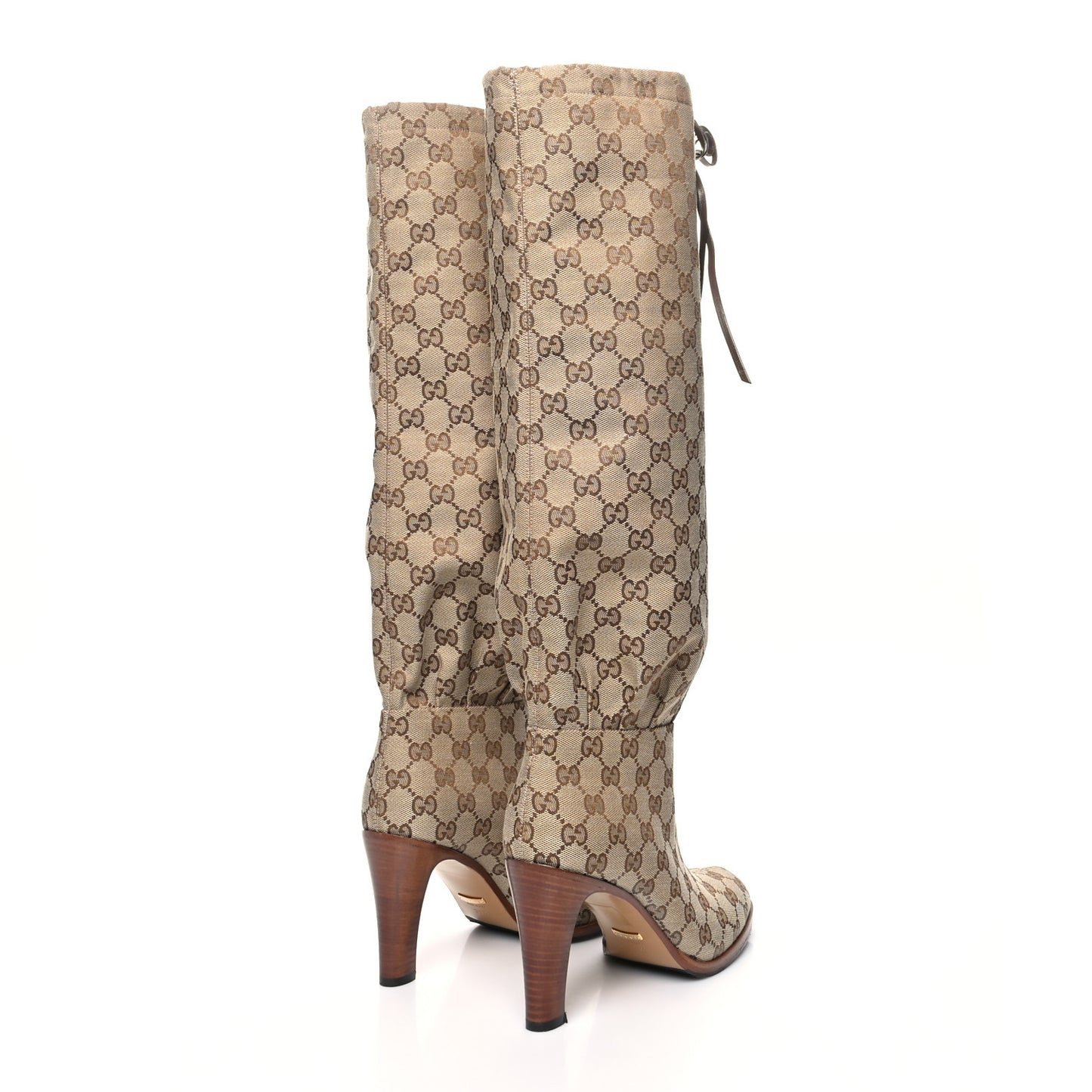 Monogram Lisa Mid Heel Boots 39.5 Beige Ebony