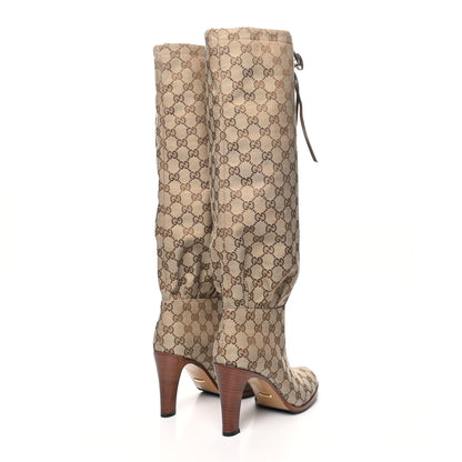 Gucci Monogram Lisa Mid Heel Boots 39.5 Beige Ebony 4 of 7