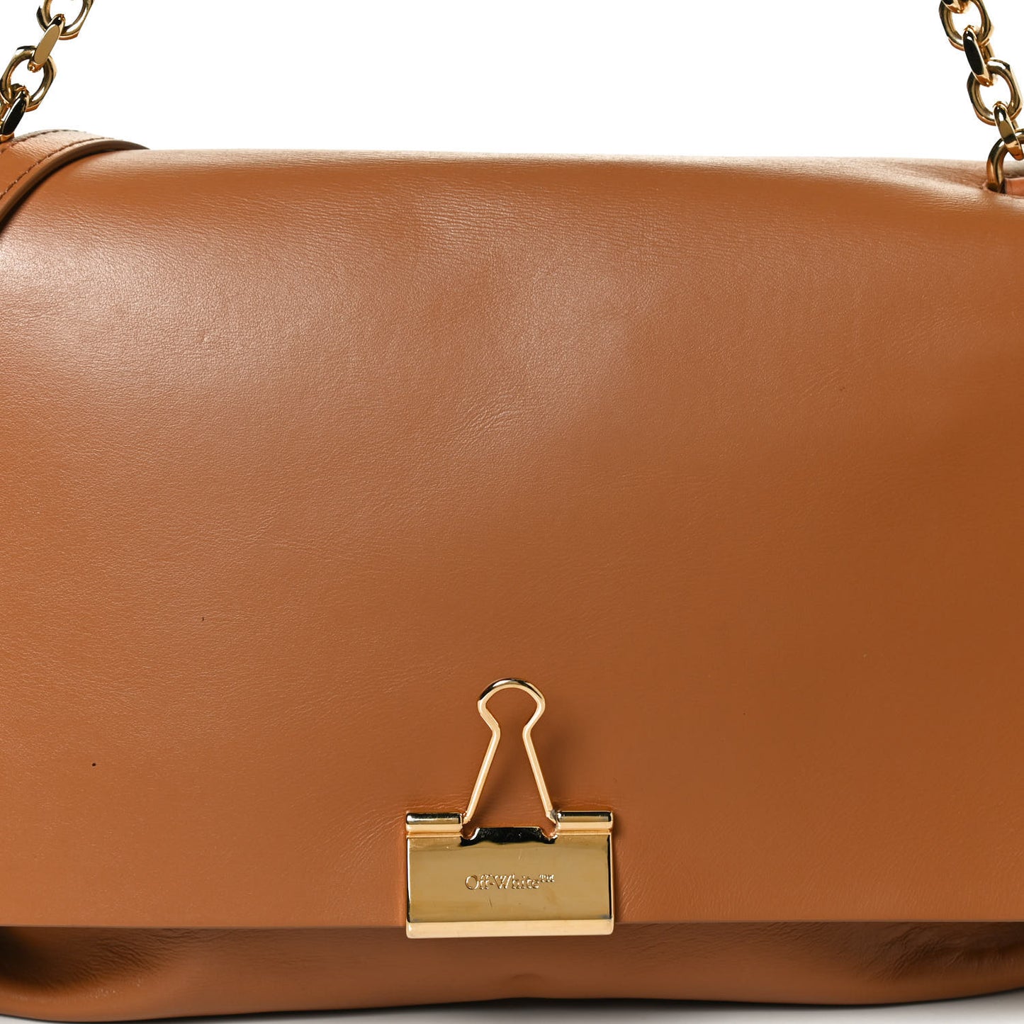 Calfskin Large Binder Clip Soft Shoulder Bag Brown