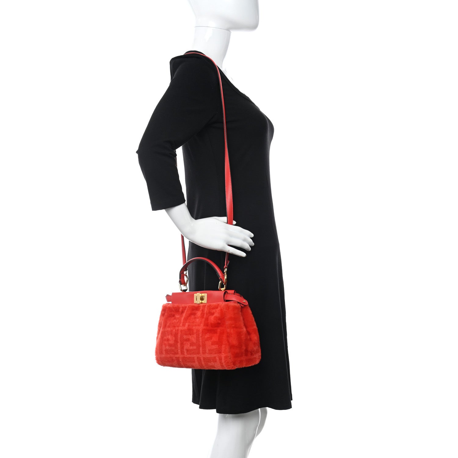 Fendi Shearling Nappa Macro FF 1974 Mini Peekaboo Iconic Satchel Tulipano Georgia Poppy 2 of 10