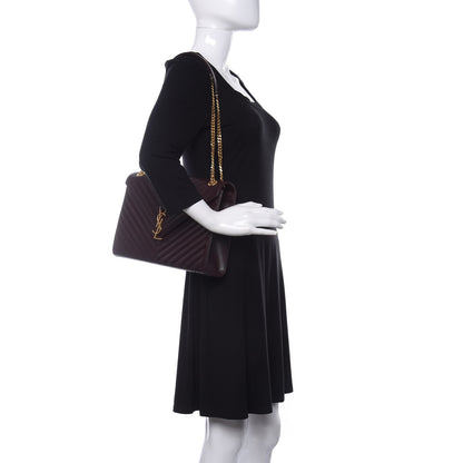 Saint Laurent Grain De Poudre Matelasse Chevron Large Monogram Satchel Rouge Legion 2 of 11