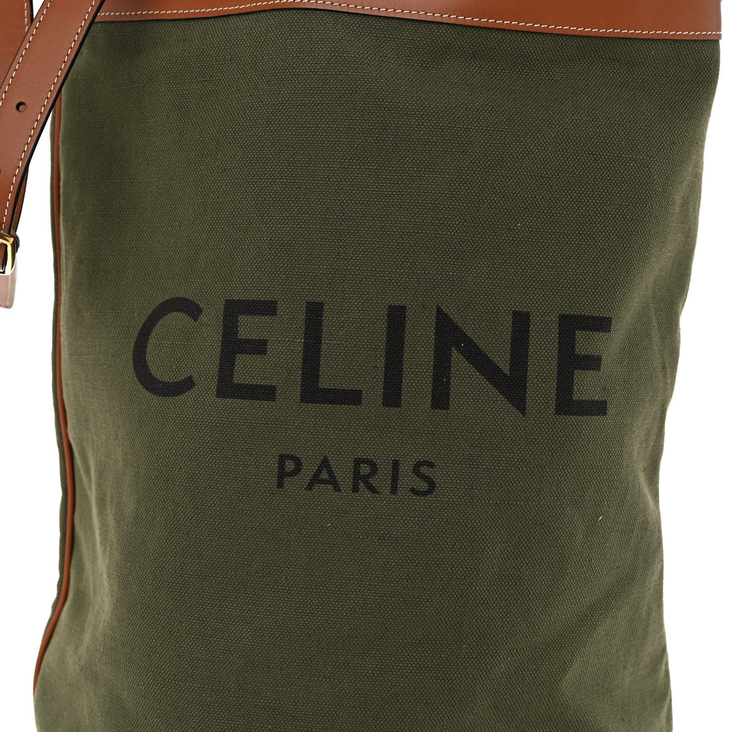 Canvas Smooth Calfskin Medium Bucket Bag Khaki Tan