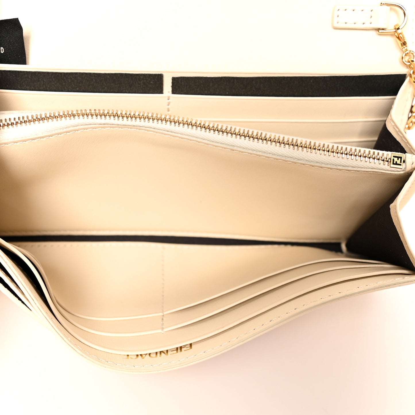 X VERSACE Glazed Fabric Fendace FF Baroque Continental Wallet On Chain Gold White Rosa