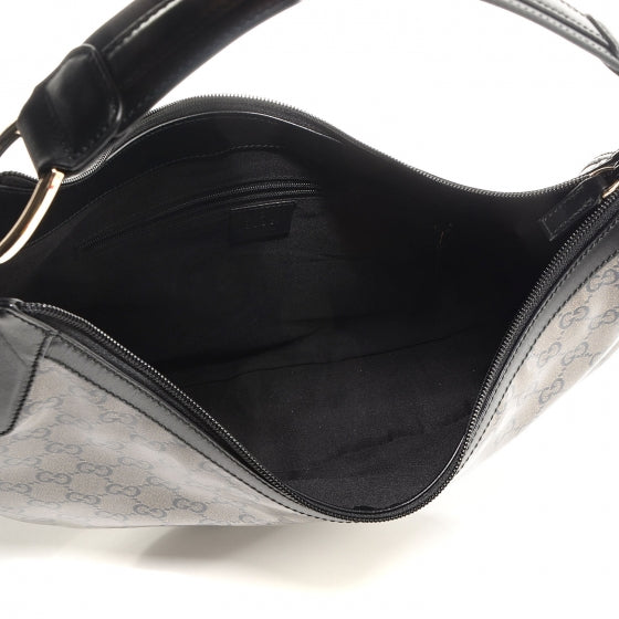 Crystal Monogram Half Moon Hobo Black
