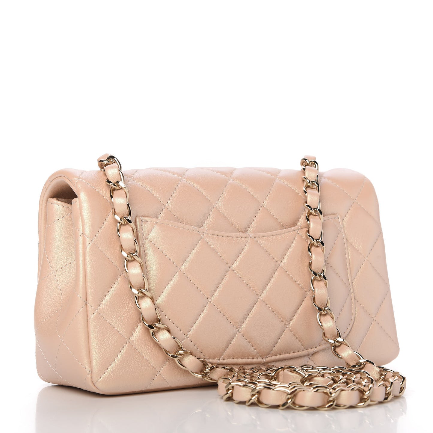 Iridescent Calfskin Quilted Mini Rectangular Flap Beige