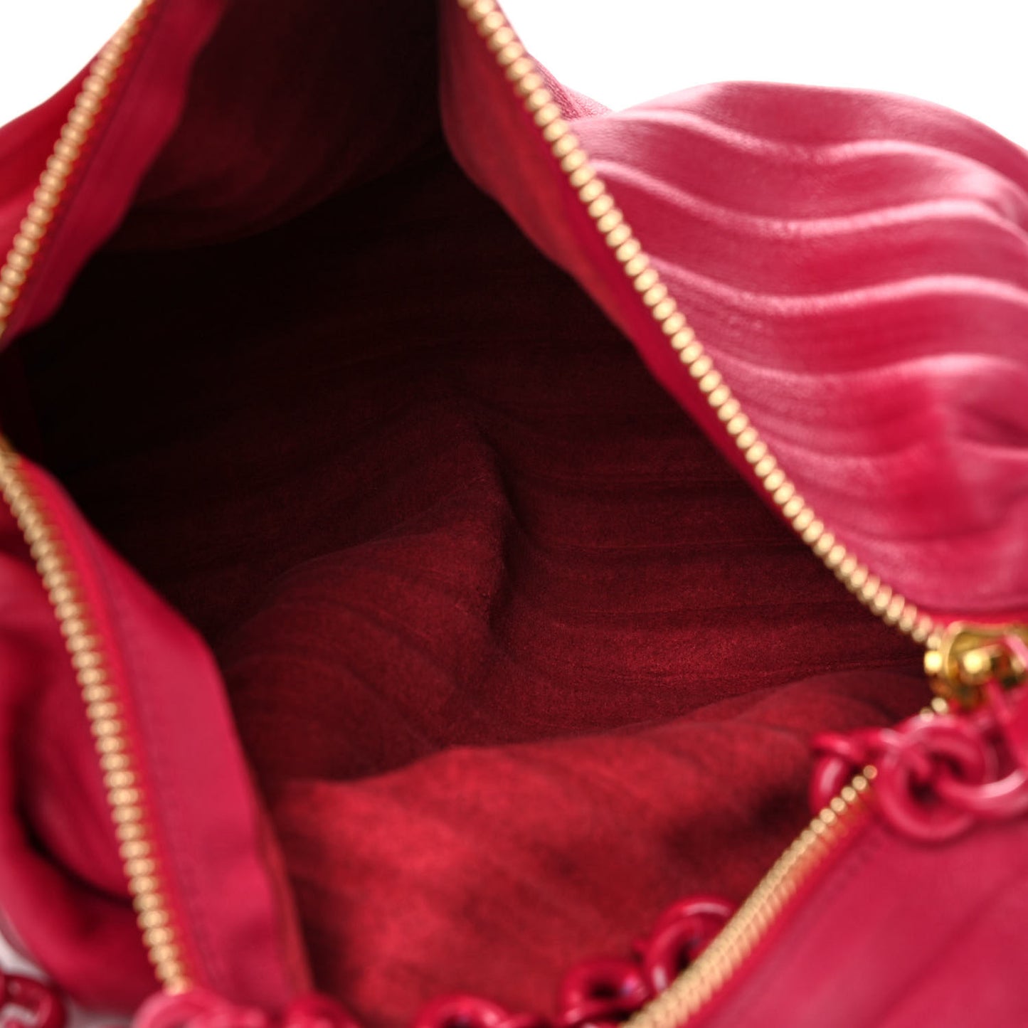 Lambskin Pleated Bracelet Pouch Chain Shoulder Bag Rouge Blossoms