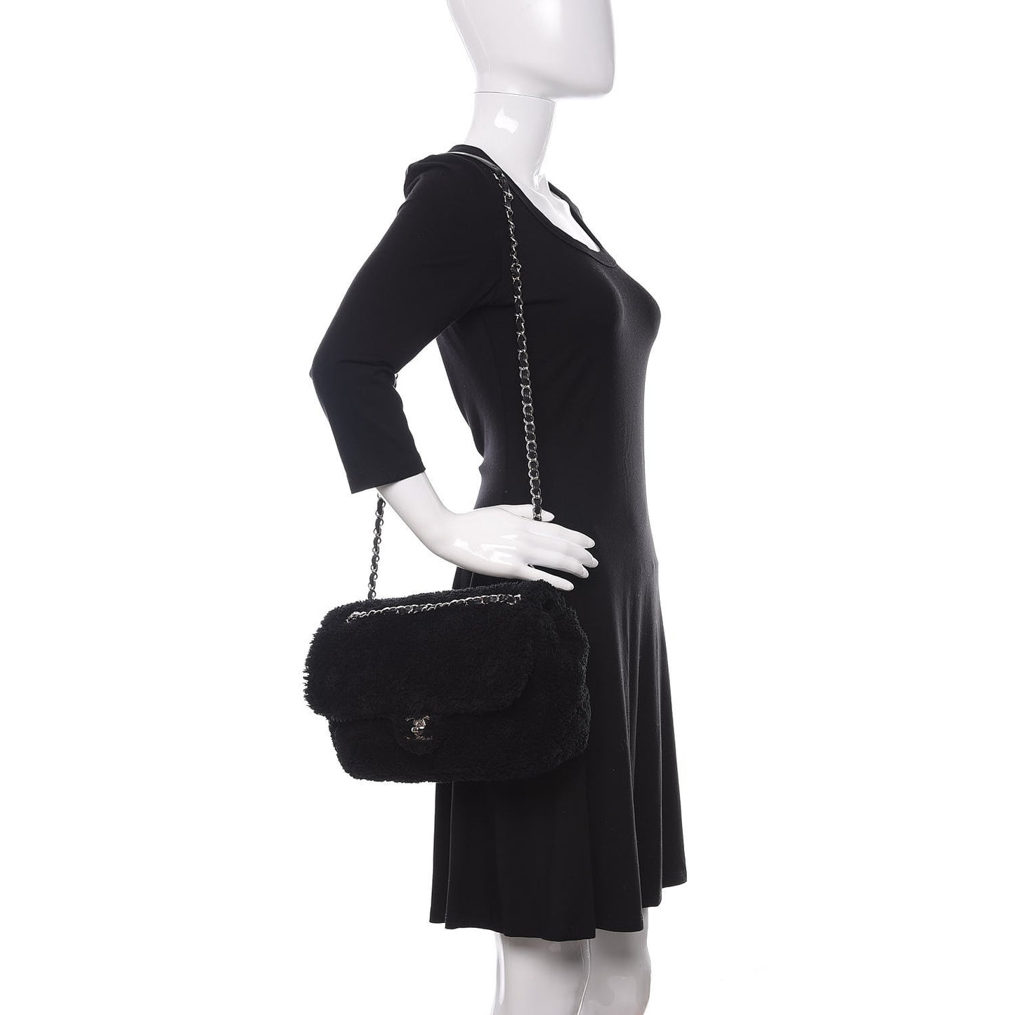 Lambskin Calfskin Mixed Fibers Quilted Medium Flap Black