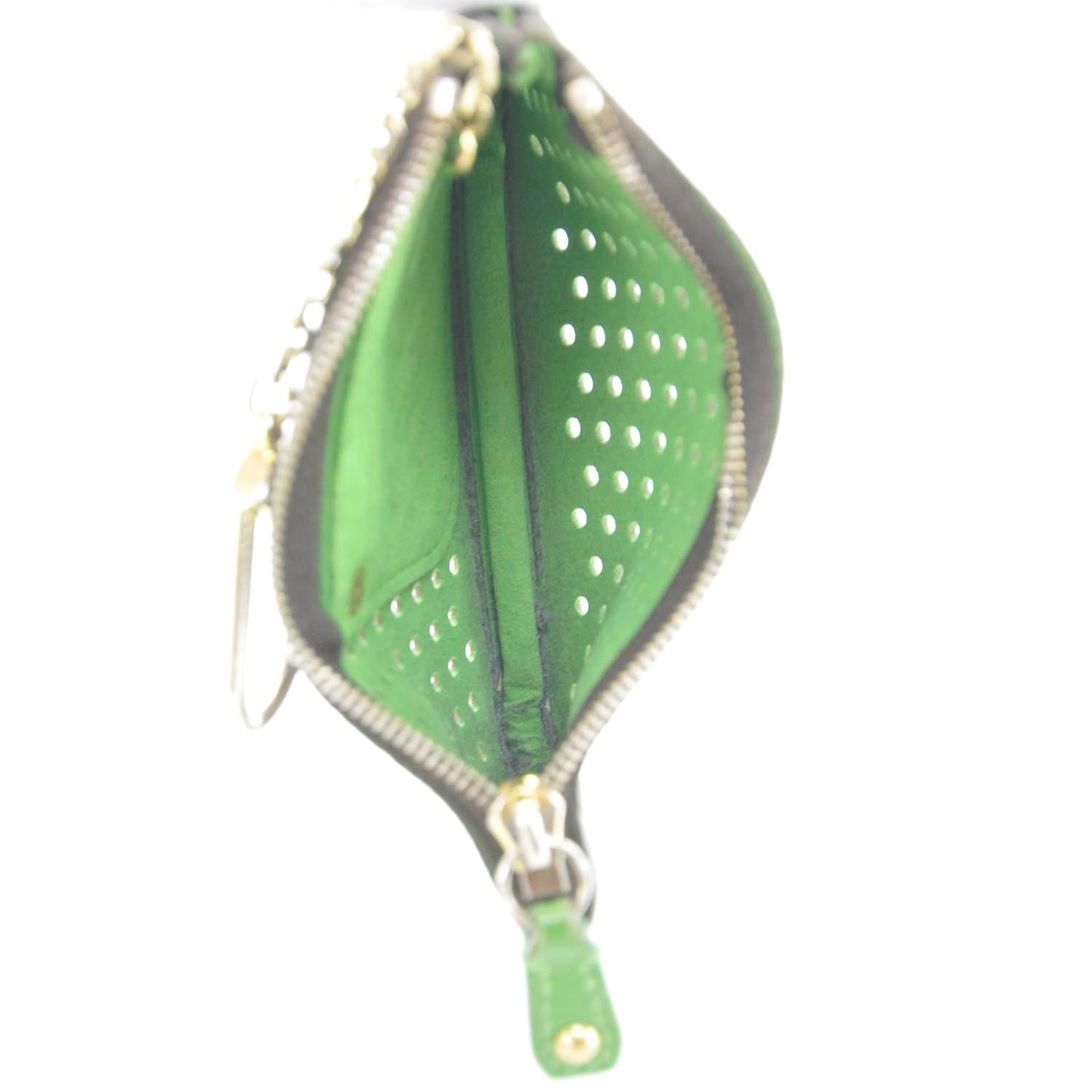 Monogram Perforated Key Pouch Green