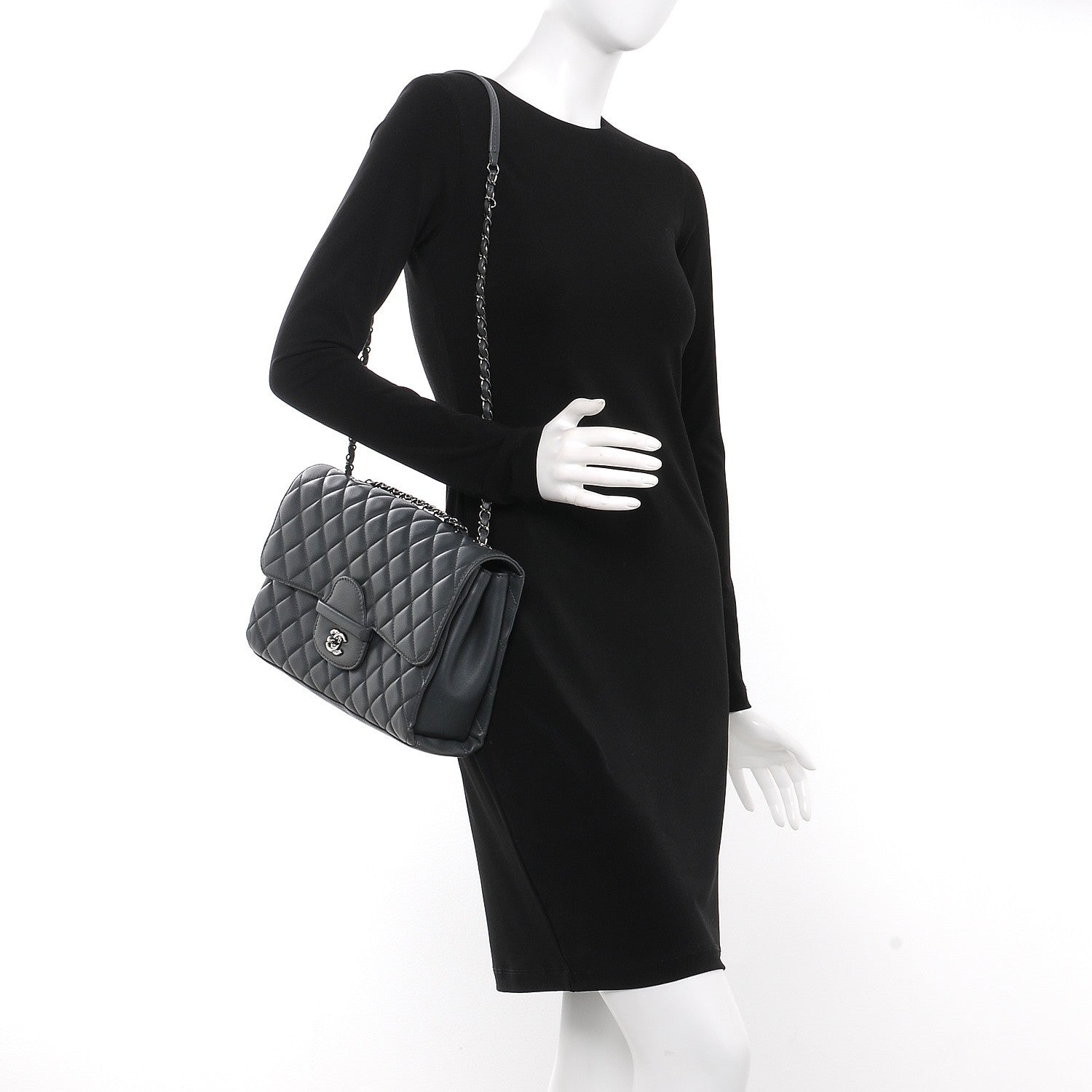 Chanel Lambskin Quilted Jumbo Coco Loop Flap Charcoal Grey 2 of 8