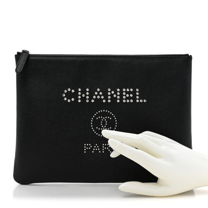 Chanel Caviar Studded Medium Deauville Pouch Black 2 of 9
