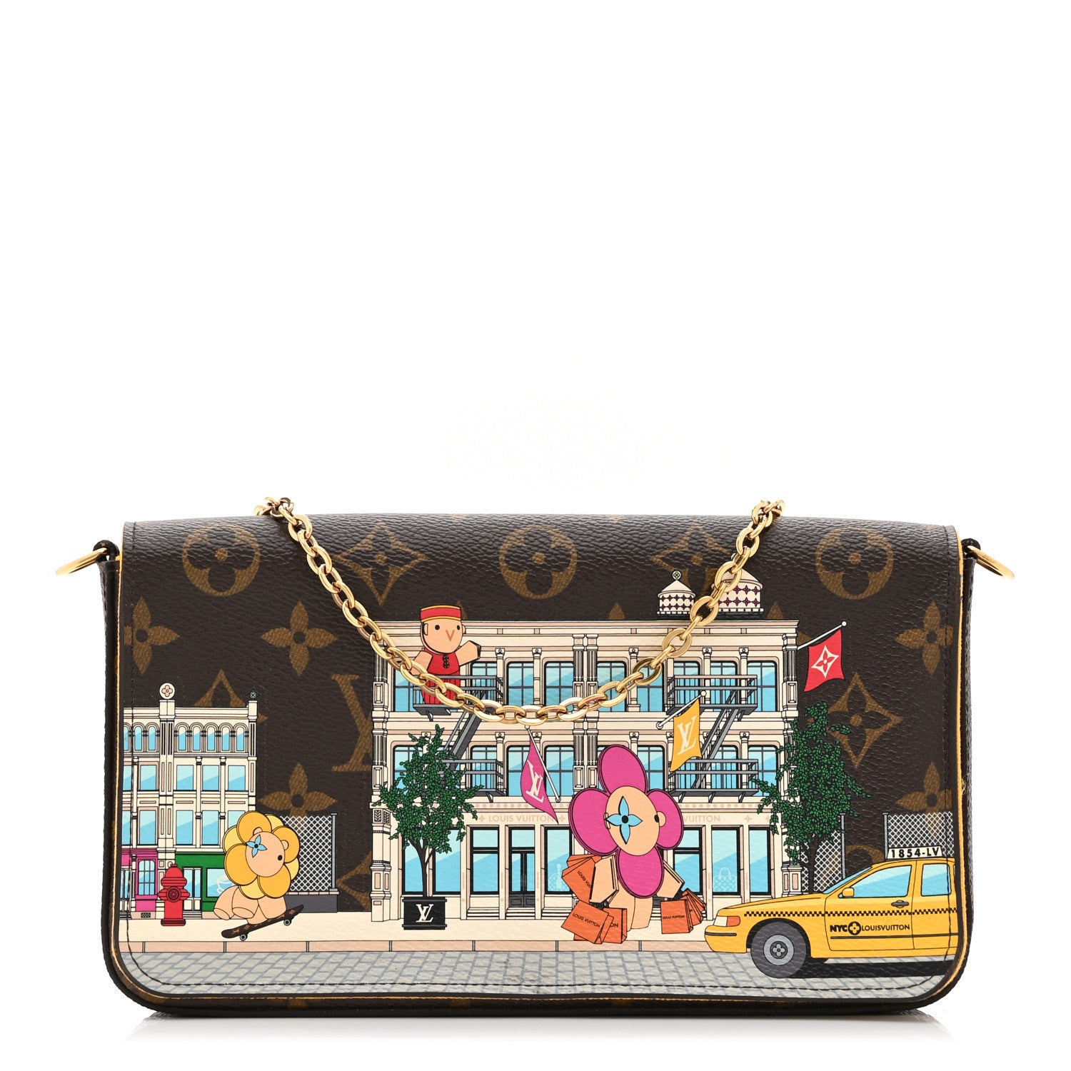Louis Vuitton Monogram 2022 Christmas Animation New York Soho Pochette Felicie Chain Wallet Yellow 1 of 10