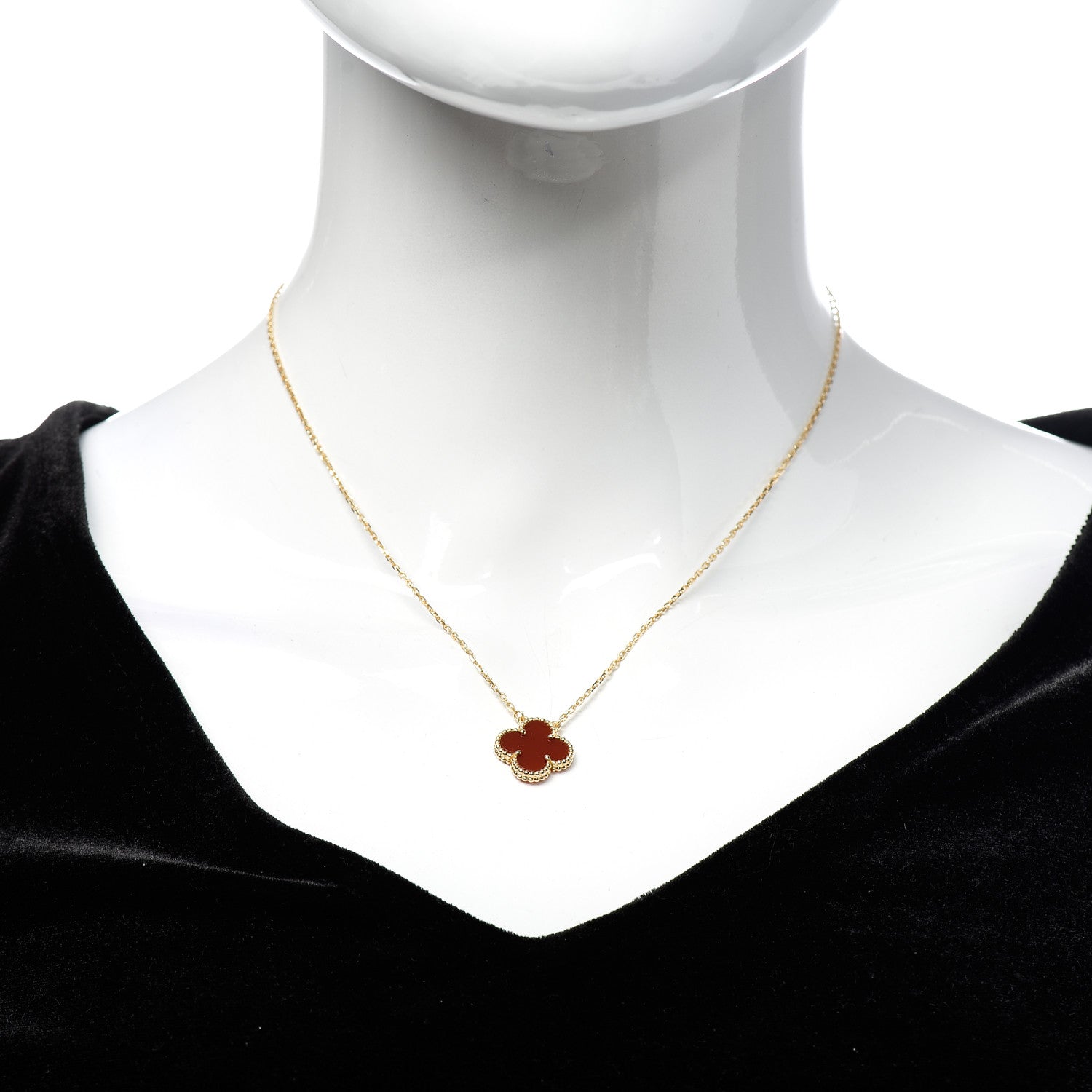 Van Cleef & Arpels 18K Yellow Gold Carnelian Vintage Alhambra Pendant Necklace 2 of 4