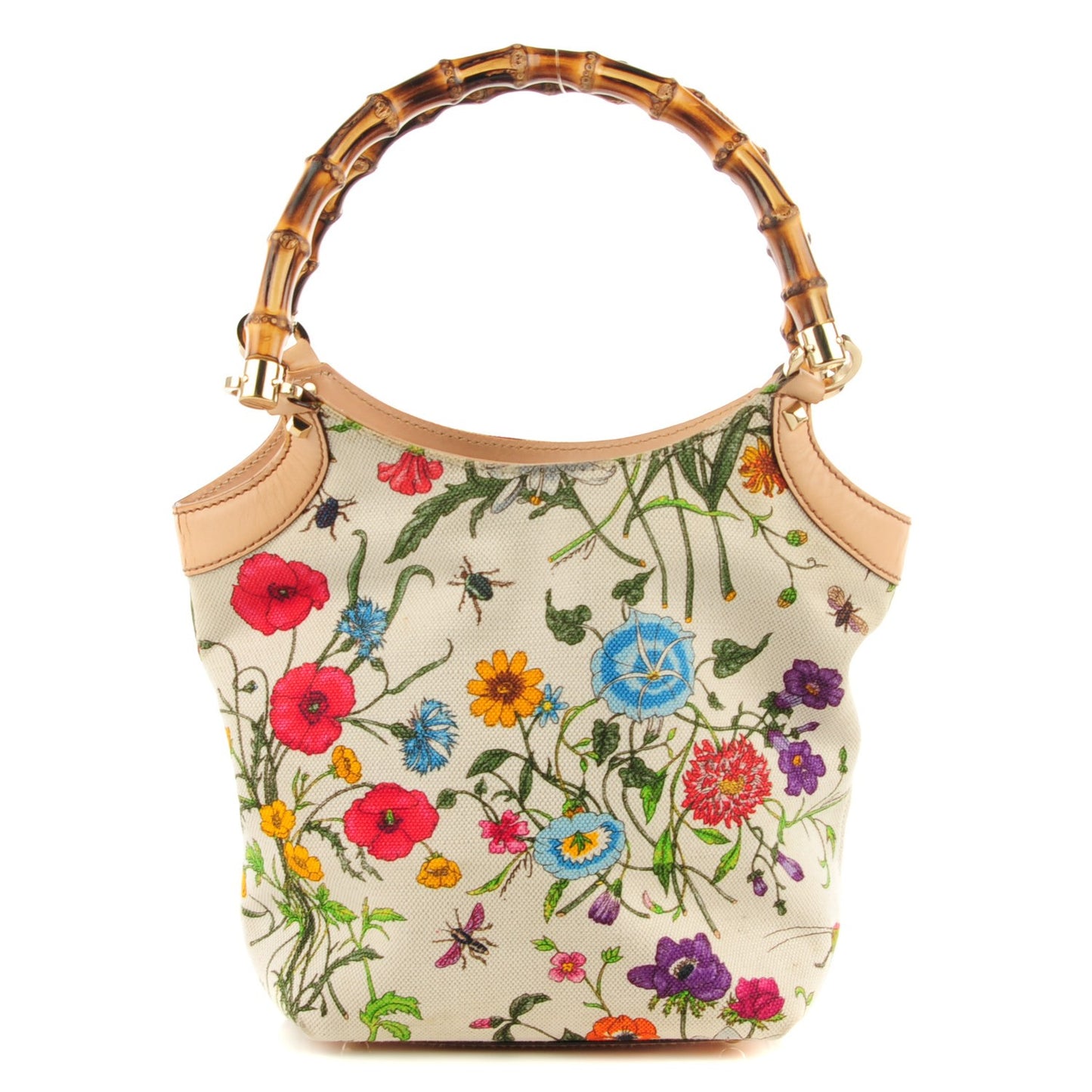 Floral Flora Canvas Bamboo Handbag White