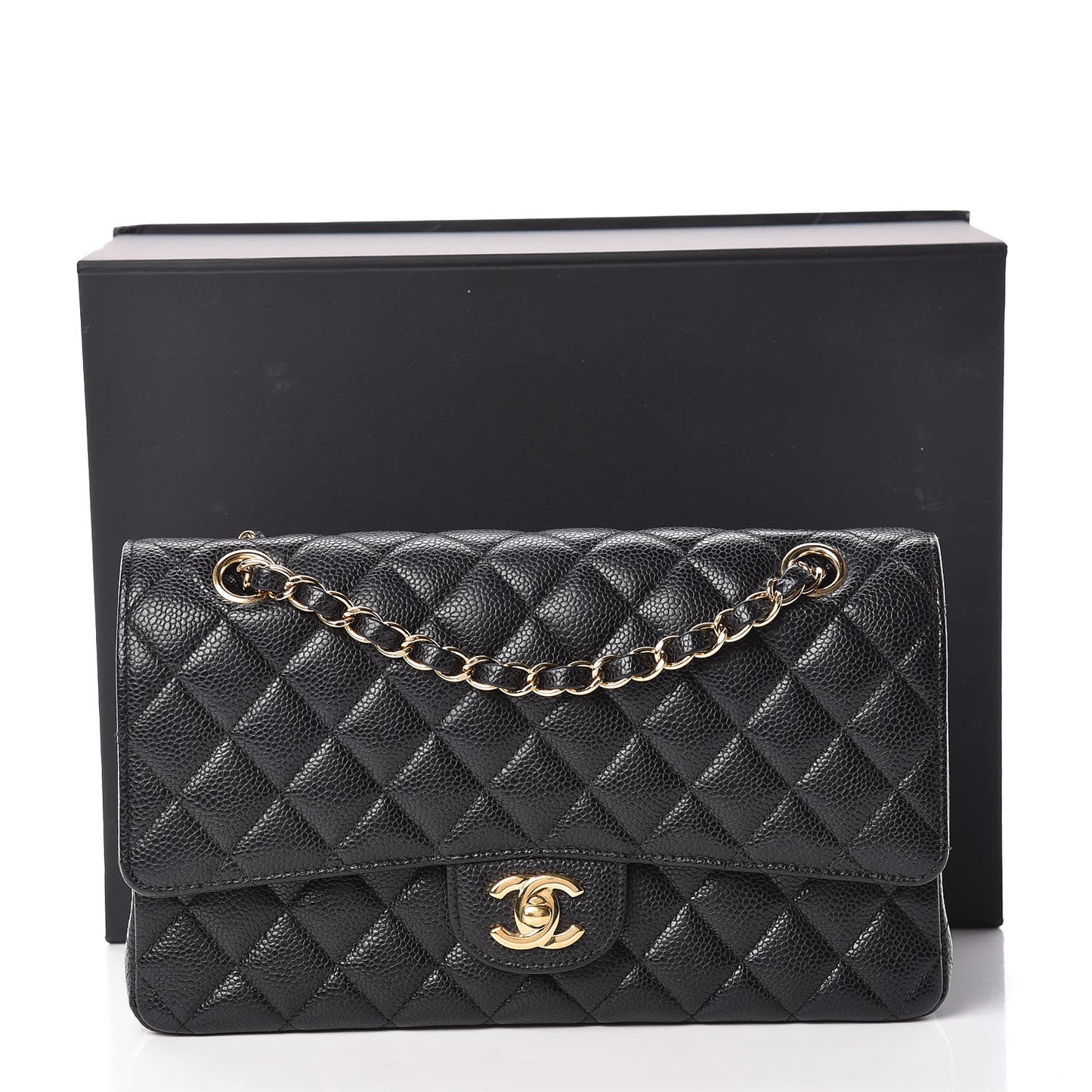 Caviar Quilted Medium Double Flap Black