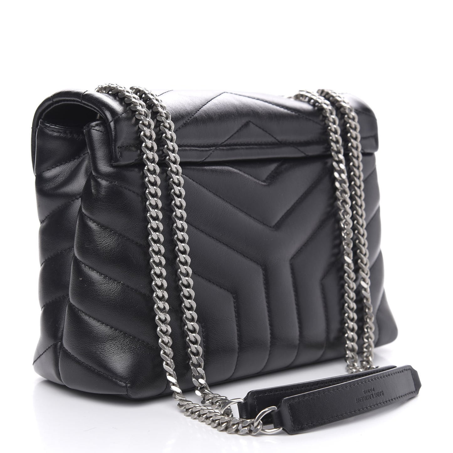 Calfskin Y Quilted Monogram Small Loulou Chain Satchel Black